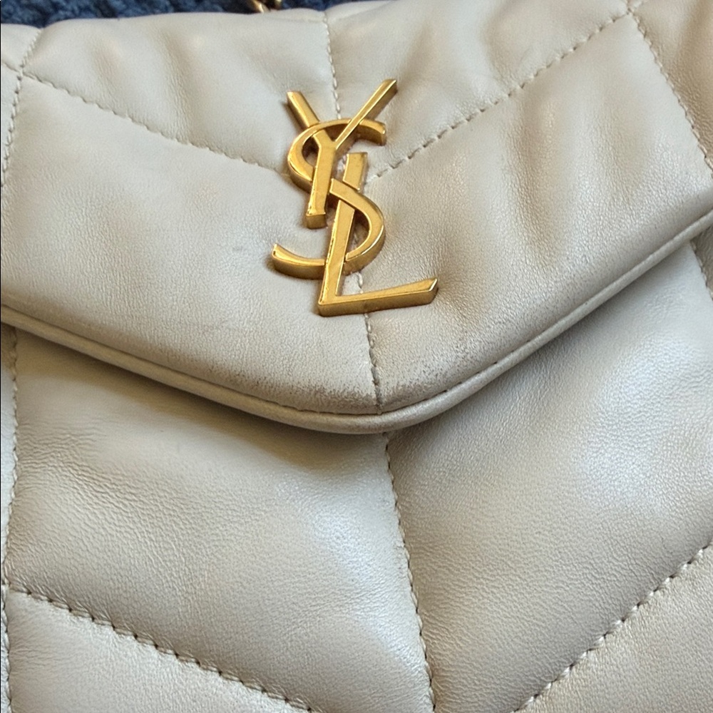 Saint Laurent Cream Quilted Leather Envelope Crossbody with Gold Hardware - Picture 7 of 14